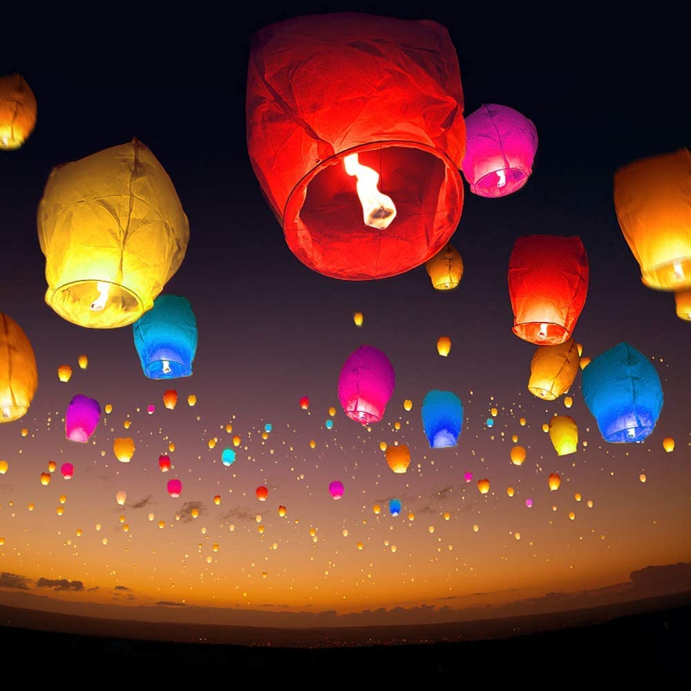 Nuluphu 20-Pack Chinese Memorial Sky Lanterns(multicolor)