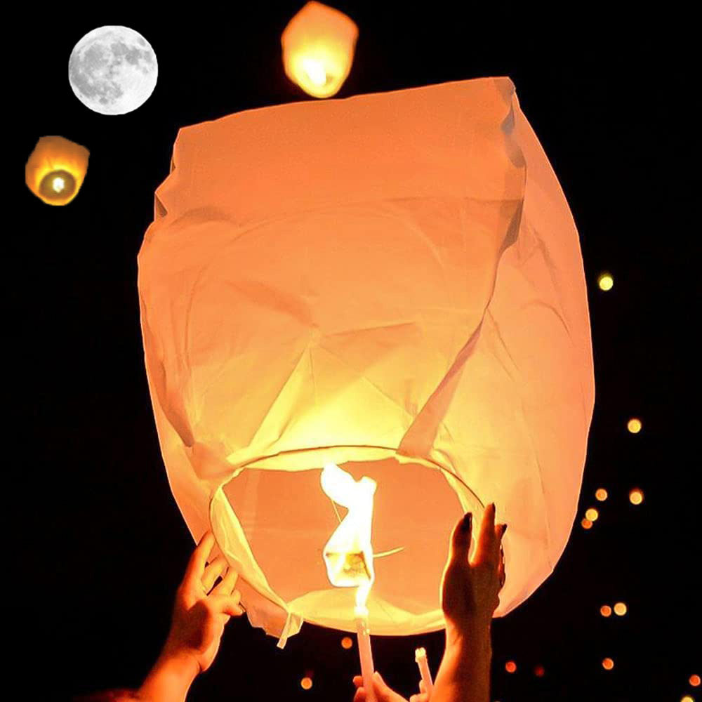 Nuluphu 10-Pack Chinese Memorial Sky Lanterns (White)