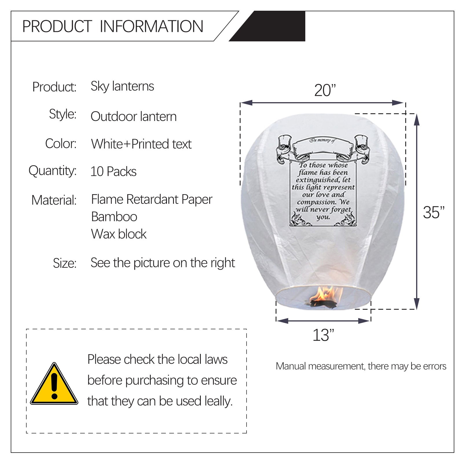 Nuluphu 10-Pack Chinese Memorial Sky Lanterns (White)