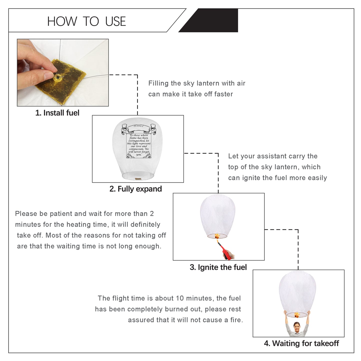 Nuluphu 10-Pack Chinese Memorial Sky Lanterns (White)